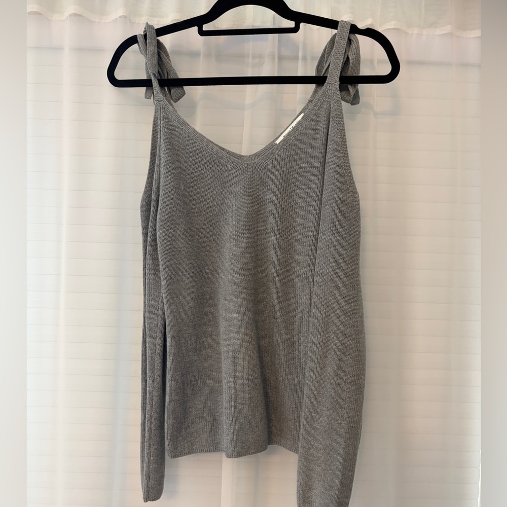 Gray Knit Tie-Shoulder Sweater WHBM